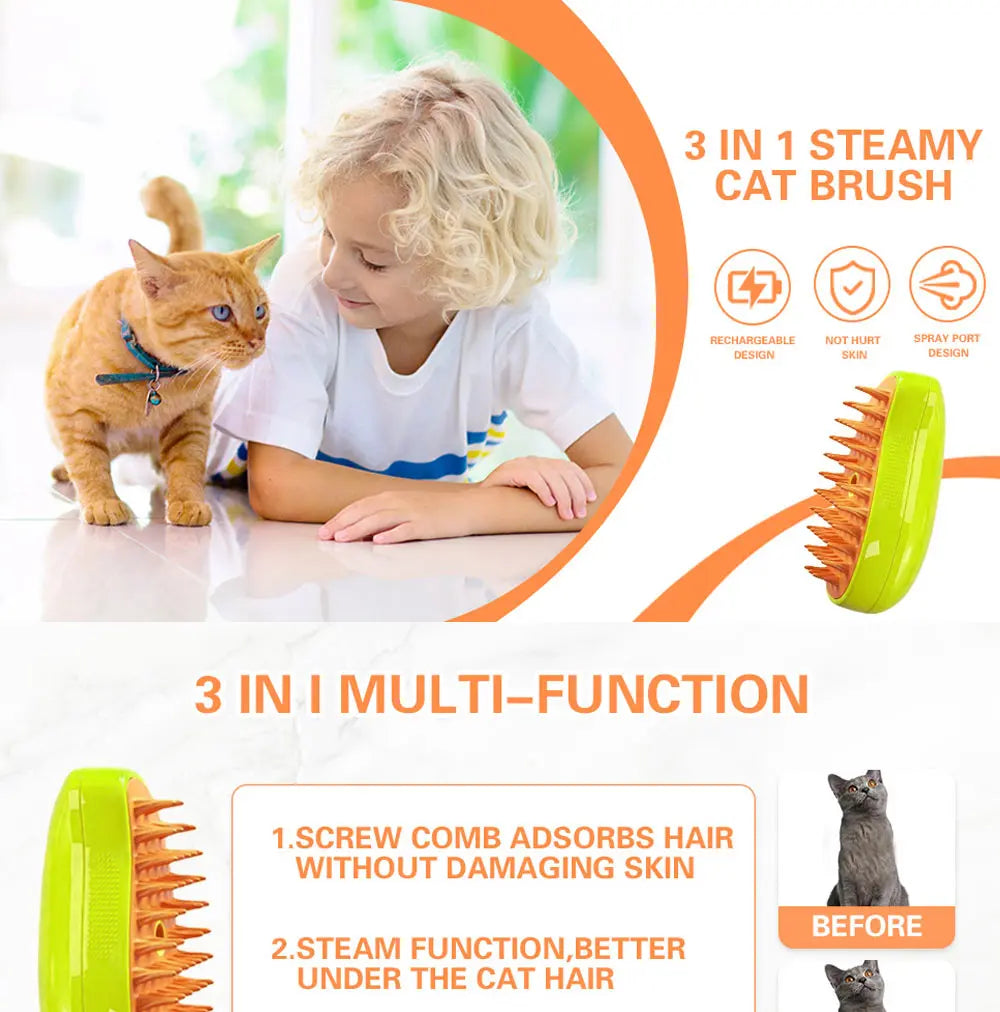 Cat Dog Steamy Brush Steam Brush Electric Sprayer for Massage Pet Grooming tool Shedding 3 in 1 Electric Sprays Massage Combs